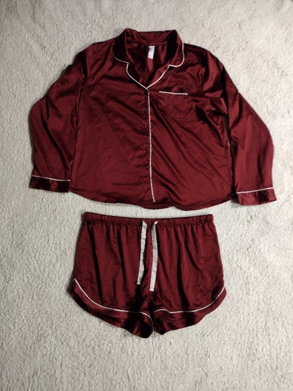 Stars Above Size Large Red Burgundy Maroon Silky Pajama Set Sleepwear